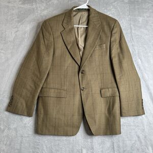 Ralph Lauren Mens 40R Brown Windowpane 100% Wool Blazer Sport Coat Teamsters VTG